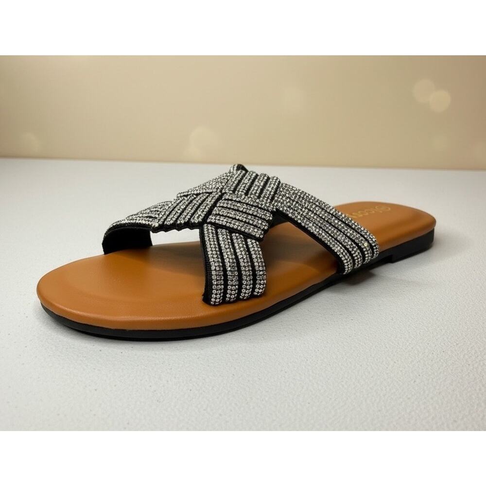 icosylify Women’s Shining Slide Sandals Silver Size 9